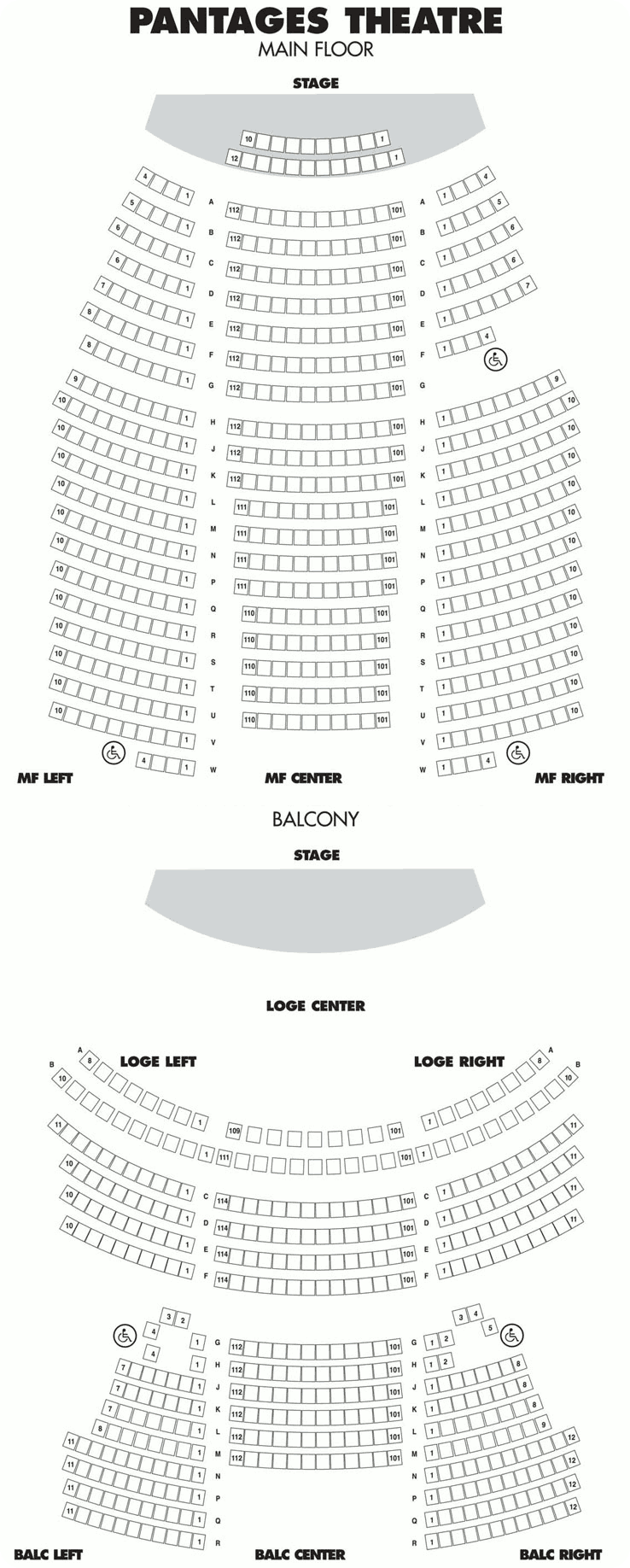 Pantages Theatre seating chart