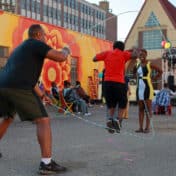 Jumping rope at a mural event