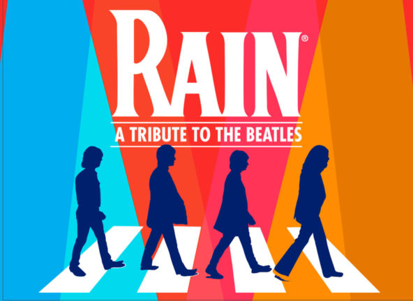Rain: A tribute to The Beatles; Four silhouette bandmates at crosswalk, a la Abby Road album cover