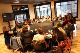 Student round table discussion at 900 Hennepin