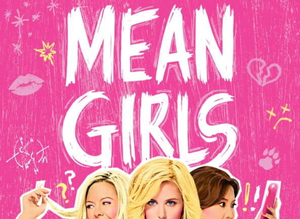 Mean Girls, in notebook scrawled letter, and three women's heads with strong expressions