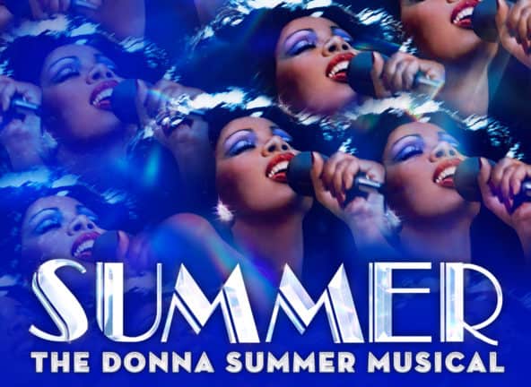 Summer; Repeated pattern of Donna Summer singing with head tilted back