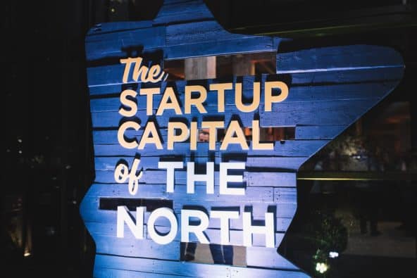 Minnesota-shaped sign: The Startup Capital of the North