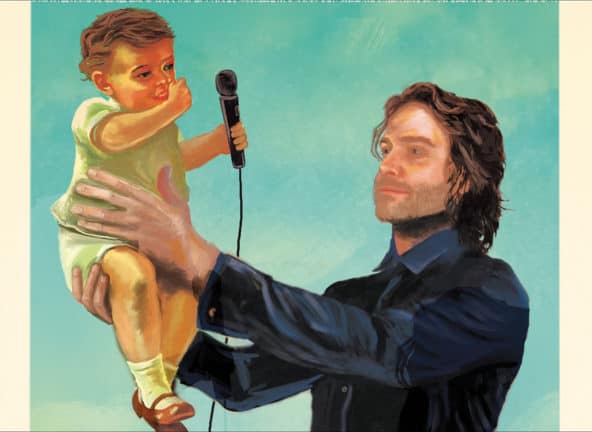 Chris D'Elia drawing holding a baby