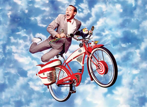 Pee-wee Herman on a bicycle in the sky
