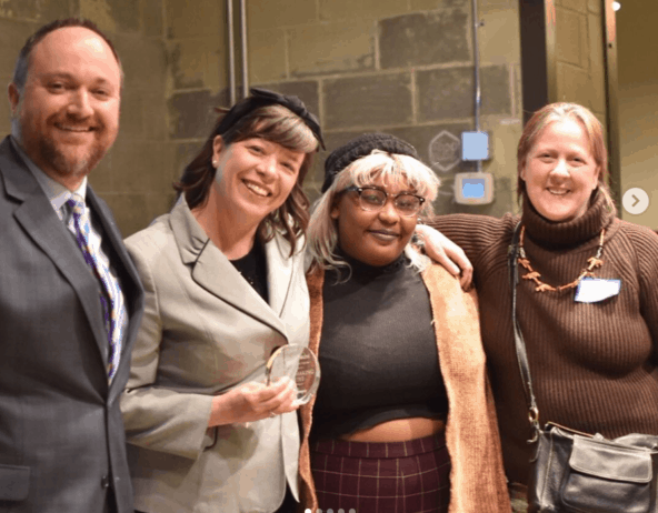 Minneapolis Council Member Steve Fletcher and the Hennepin Theatre Trust Hennepin Theatre District engagement team at the 2020 3rd aWards event