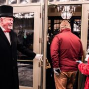 Greeter welcomes fans to the Orpehum for The Band's Visit