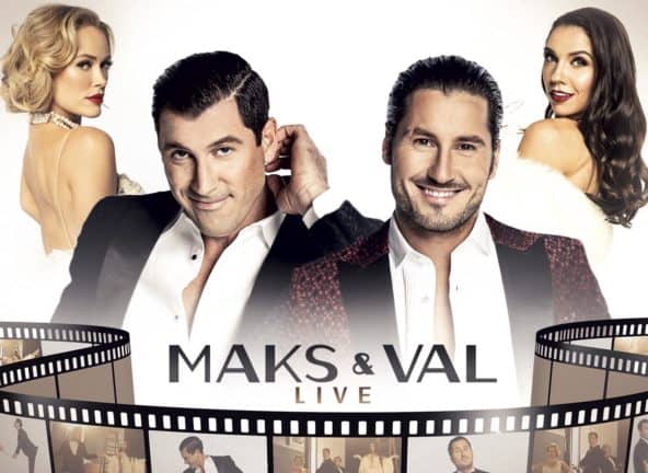 Maks & Val Live, with assistants in front of movie ribbon