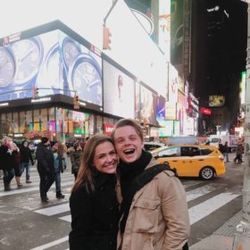 Kate Piering, Spotlight Triple Threat winner, and brother Dan in Times Square
