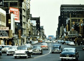 A 1956 photo of downtown Minneapolis on Hennepin Ave.