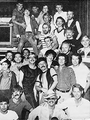 Saloon, 3rd Year Anniversary Crew in 1982. Two dozen people posed for a photo with multiple rows.