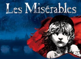 Les Miserables - Cossette's black and white portrait amongst France's flag