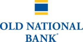 Old National Bank logo with yellow and blue striped flag design