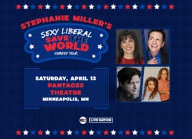 stephanie miller's sexy liberal save the world comedy tour red white and blue logo